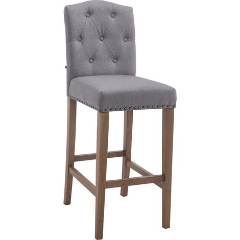 Taburete de bar x1 respaldo alto asiento de tela capitoné gris claro patas de madera marrón claro 100006567