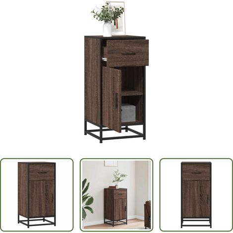 Buffet industriel - Buffet chêne marron 35,5x35x76 cm bois d'ingénierie et métal (1/5)