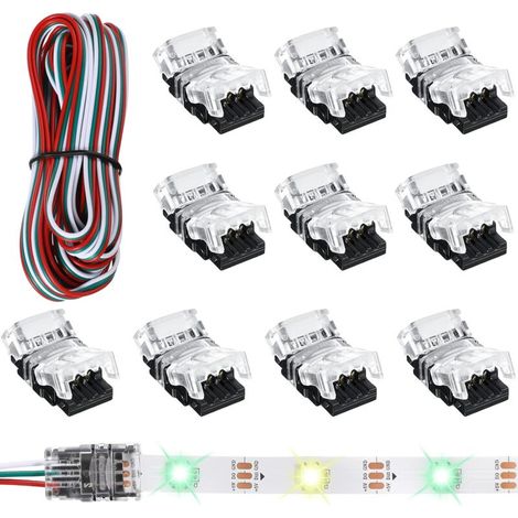 Connecteurs de Bande LED à 3 Broches Connecteurs de Bande Lumineuse LED 10 mm Borne de Connecteur de Bande LED pour WS2811 WS2812B SK6812 Bande LED sans Soudure,avecun cordon de 5 mètres de long(10 Pi (1/5)