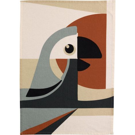 Torchon de Cuisine en Coton et Lin Motif Perroquet Stylisé 50 x 70 cm - PANGIVO