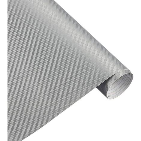Autocollant Voiture, Adhésif de Fibre de Carbone, 30 cm x 152 cm Décalcomanies, Couverture adhésive imperméable pour Voiture, Ordinateur, Moto, Coque de Smartphone (Argenté)