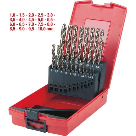 KS Tools HSS-G Co 5 Spiralbohrer-Satz, Kunststoffkassette 19-tlg. 1-10 mm (1/4)