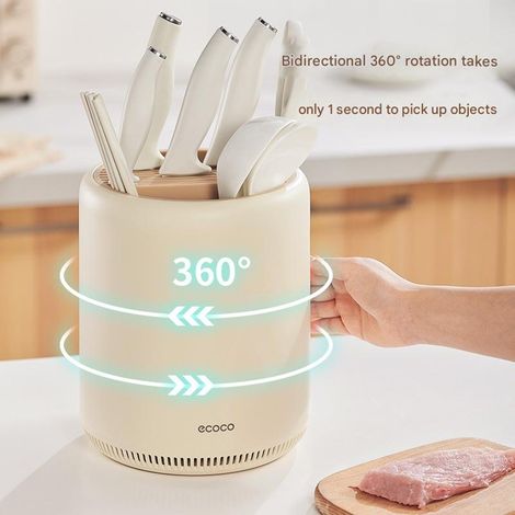 1 tourniquet rotatif à couteaux, 1 pièce, range-baguettes et ustensiles de cuisine pour plan de travail, blanc (1/4)