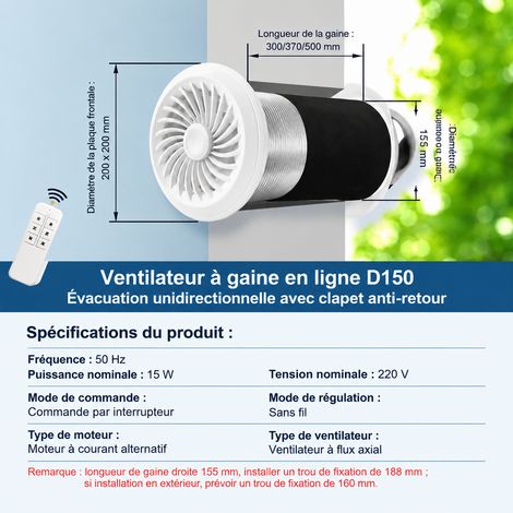 Système de ventilation mural d'air frais D150 extraction 4 vitesses longueur 300 mm aérateur silencieux 1 g – Livraison gratuite