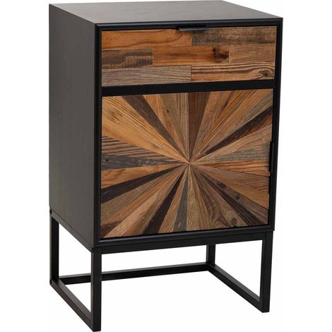 Mesita  de madera y metal de 1 cajon y 1 puerta marron 44x36x67 (1/5)