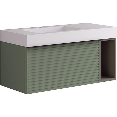 Meuble sous-vasque avec vasque Blies vert sauge avec étagère ouverte, 1005x500x460mm (1/2)