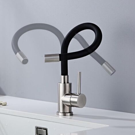 Robinet Cuisine Flexible Noir, Robinet de Cuisine Pivotant à 360°, Mitigeur Cuisine Noir avec Aérateur d'économie d'eau, Robinets d'évier en Acier Inoxydable, Monocommande Haute Pression