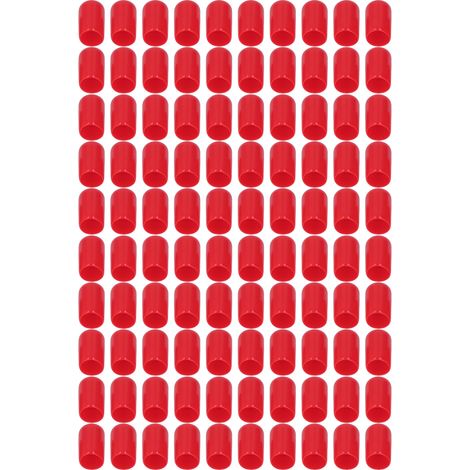 100 embouts de vis ronds et flexibles en PVC ignifugé, rouges, de 10 mm (1/5)