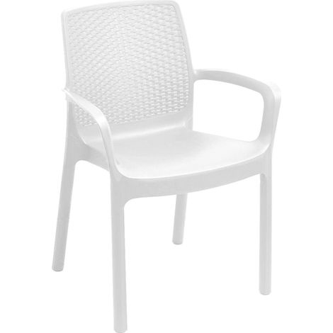 Dmora - Gartenstuhl Dmoll, Gartensitz, Stuhl für Esstisch, Sessel für den Außenbereich in Rattan-Optik, 100 % Made in Italy, 54x60h82 cm, Weiß