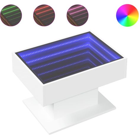 Mesa de centro de salón de diseño moderno con LED 70 x 50 x 45 cm madera de ingeniería blanca y cristal DEC037389