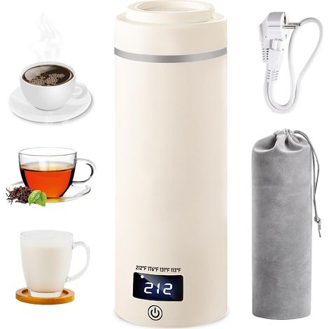 Bouilloire De Voyage, 550ml Mini Bouilloire Electrique, Petite Bouilloires Electrique Avec 4 Régulateurs De Température Idéale Pour Le Bureau, L’hôtel, Le Camping Ou La Voiture (Blanc) (1/5)