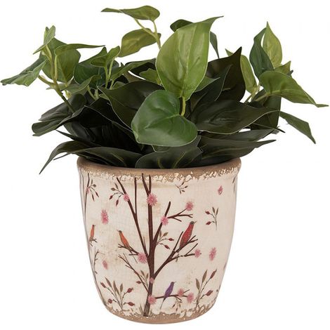 Pot de fleurs d'intérieur beige et marron en céramique motifs branches 16x16cm (1/2)