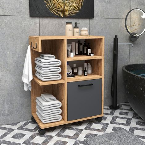Armario Multiusos 1 Puerta, 5 Estantes, 1 Puerta, 5 Compartimentos, 60x81h cm Marrón Roble (1/5)