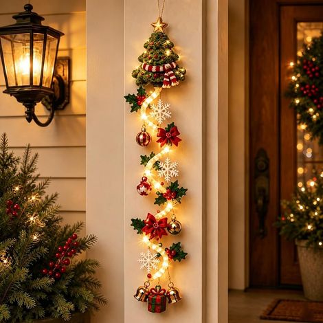 Dreidimensionaler, beleuchteter Weihnachtsbaum, farbenfrohe Weihnachtstürdekoration