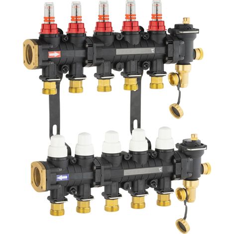 Nt Noyon & Thiebault – Collecteur 5 boucles pour plancher chauffant rafraichissant – Matériaux composites – Débimètres et vannes thermostatisables M30x1.5