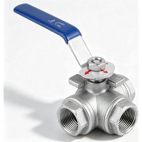 Robinet à Boisseau Sphérique De Type T, Vanne à bille à 3 voies DN20 3/4" Vanne à bille à filetage femelle en acier inoxydable SUS304 Robinet Bille Arrêt à trois voies pour eau, huile, gaz (1/5)