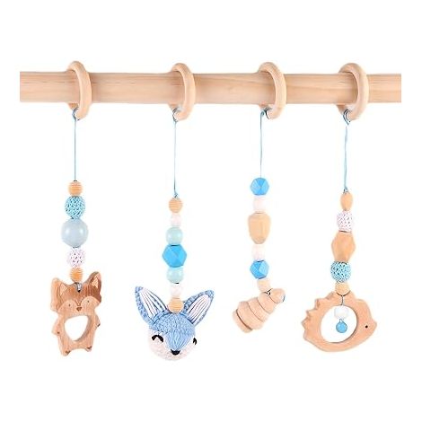 Arche Eveil Bebe Jouets de Gym Pliable Portique Deveil Bebe Bois Bébés Filles Garçons Arches de Jeu Poussettes Porte-Bébés Bleu (1/5)