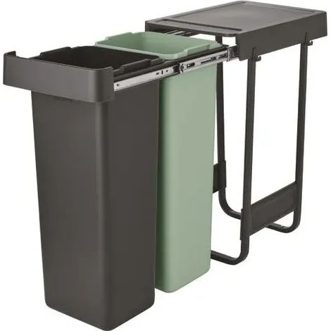Brabantia – Poubelle encastrable 2 x 30 L – Installation facile avec cadre de fixation – 73 % matériaux recyclés – Pour tri des déchets optimisé