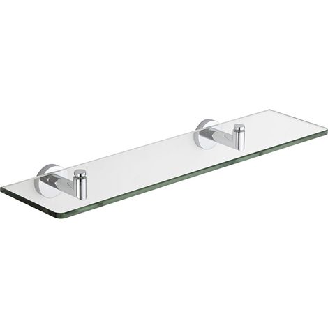 Milano Mirage Wall Mounted Bathroom Glass Shelf with Chrome Brackets - 500mm Length (1/5)