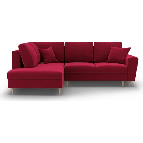 Canapé d'angle gauche convertible + box 5 places en velours rouge (1/5)