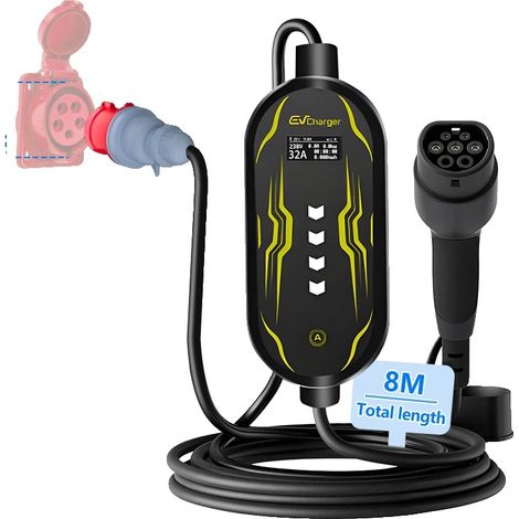 Tragbares Ladegerät für Elektrofahrzeuge, Typ-2-kompatibel, CE-Rot, 11 kW, 8 m (1/2)