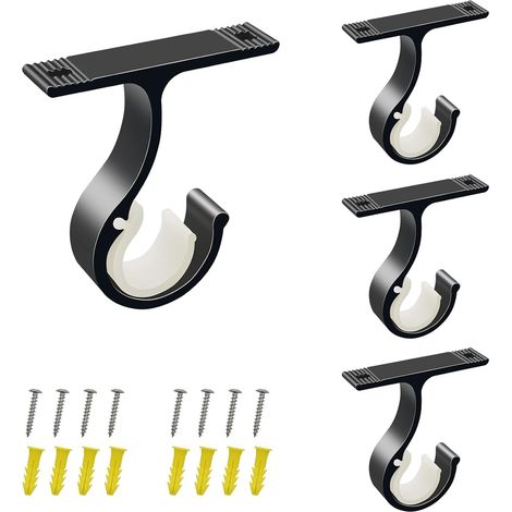 4 Pièces Support Tringle Rideaux Plafond, ø25-28mm Supports Rideau Plafond avec Vis Noir Support de Tringle à Rideau Robuste Alliage D'aluminium Support Tringle Penderie pour Rideau Armoire (1/5)