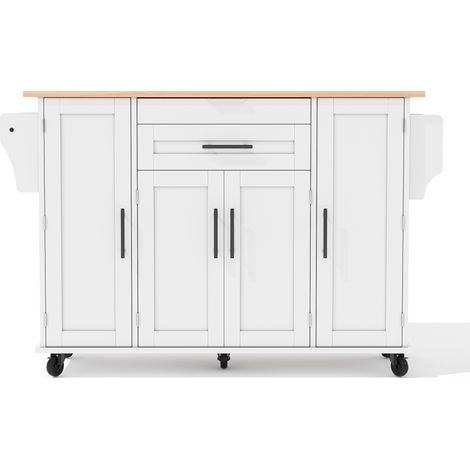 Îlot de cuisine mobile 120×45 cm, chariot de cuisine, plateau extensible jusqu’à 70 cm, tiroir à couverts dissimulé, étagères réglables, range-épices et porte-serviettes, adapté à la cuisine, à la sal (1/5)