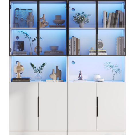 GagaVitrine blanche LED 160x30x200 cm portes vitrees (1/5)
