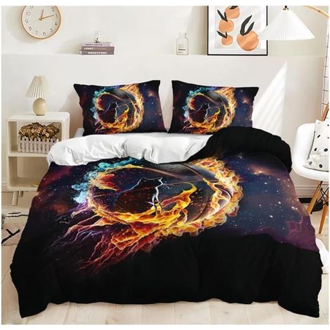 Basket-Ball Parure de Lit 90x190 Adulte Impression 3D de Sports De Ballon Ciel éToilé Housse de Couette 90x190 Microfibre - QST (1/4)