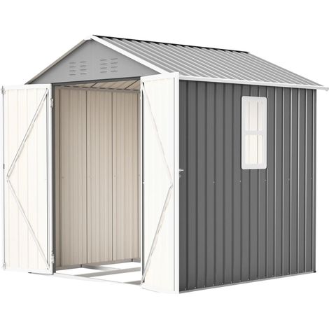 Caseta de jardín exterior, 185×182×191 cm, puertas con cerradura, impermeable, acero galvanizado, estructura reforzada. (1/5)