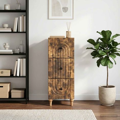 Armoire à tiroirs 3 compartiments en bois d’ingénierie chêne fumé 33 x 34,5 x 90 cm - PANGIVO (1/5)