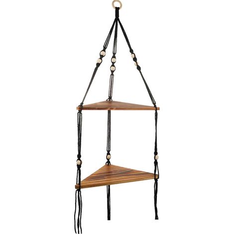 Etagere D'Angle - Corde En Coton Et Bois - 2 Niveaux - Pour Decoration Murale Boheme - 95 Cm (1/5)