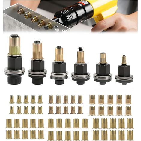 Lot de 6 Pinces à Écrou à Riveter pour M3 M4 M5 M6 M8 M10, Écrous à Tête de Rivet à Main, Avec 60 Ecrous, Inserts Filetés Et Adaptateurs, pour Atelier Auto, Btp Et Travaux Sur Métaux (1/5)