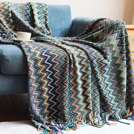 Couverture Tricotée Gland Jetés De Lit Couleur Pied-De-Poule Bohème Plaid Chaud Jeté Tapis à La Mode Doux Couverture Jeté De Canapé Couvre-Lit Décorative 130x170cm (1/5)