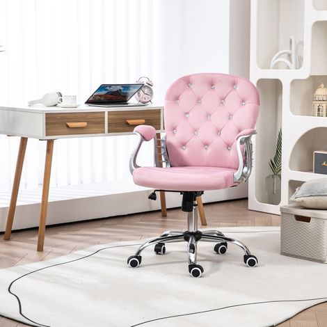 Silla de Escritorio de Terciopelo con Altura Ajustable Reposabrazos y Decoraciones de Diamantes 59,5x60,5x93-103 cm Rosa (1/5)
