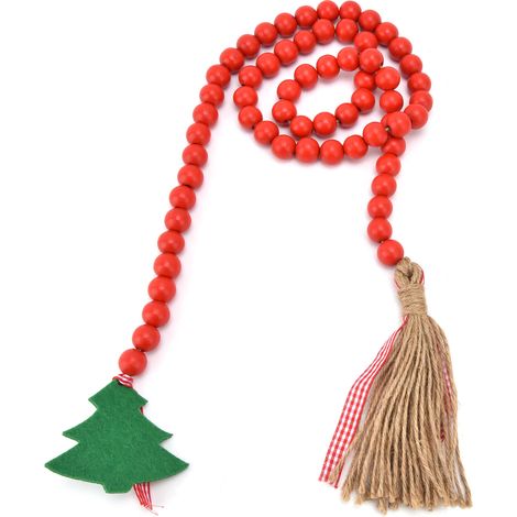 Guirlande de Perles en Bois pour Sapin de Noël - Décoration Festive Maison en Perles Rouges (1/5)