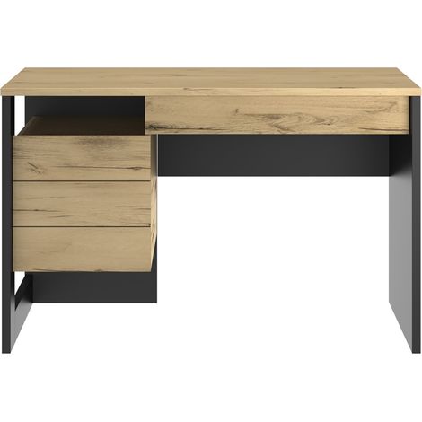 M&S – Bureau droit industriel bicolore chêne helvezia et noir – Rangement intégré avec tiroir – Faible encombrement pour petits espaces (1/5)