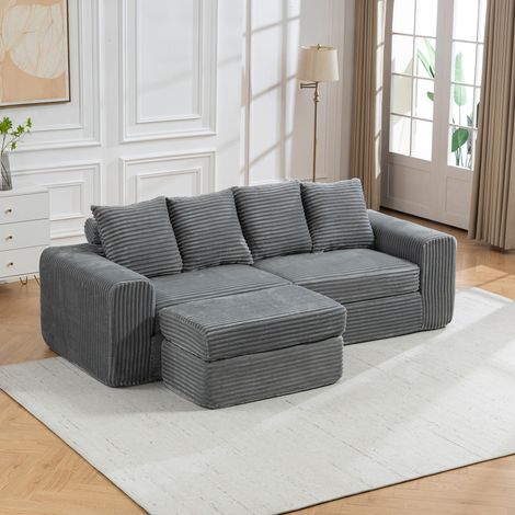 Canapé d’angle modulable en velours côtelé avec pouf flexible (1/5)
