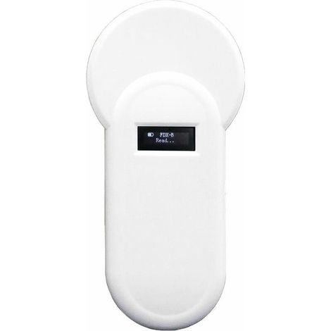 Lecteur de Puce Animale Portable H01-T 134.2Khz 134.2Khz Lecteur d'étiquettes d'Animaux Lecteur d'affichage Oled Format Fdx-B Support Buzz-Er pour la Gestion des Fermes Avicoles, Blanc (1/4)