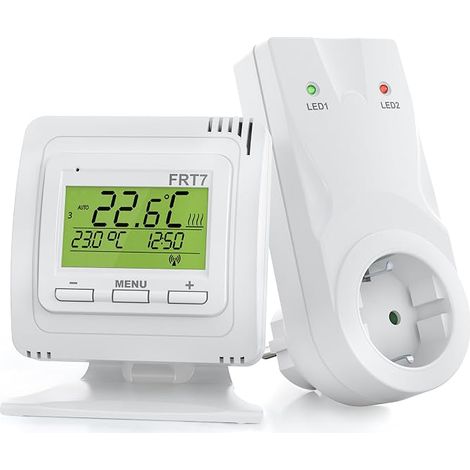 Thermostat d'intérieur sans Fil avec Pied - À Poser Partout - avec récepteur - Grande portée - pour Chauffage électrique et Chauffage Infrarouge - Blanc (1/5)