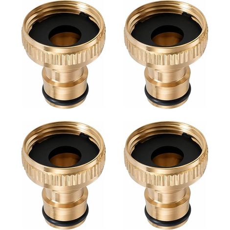 Lot de 4 Raccord Tuyau d'Arrosage Laiton 3/4" Femelle, Embout Tuyau Arrosage Rapide pour Robinet, Adaptateur Tuyau Arrosage Robuste et Anti-fuite pour Jardin et Lavage (1/5)