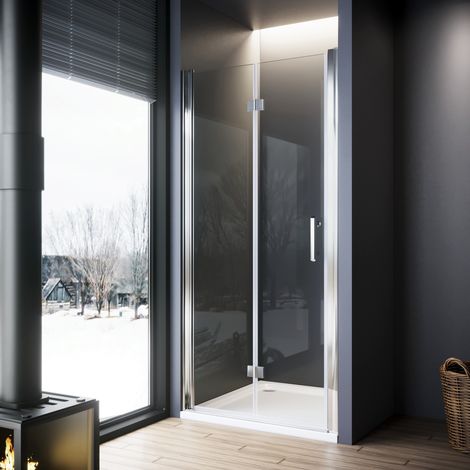 ELEGANT 900mm Folding Shower Screen Enclosure 6mm Tempered Glass Bi Fold Wetroom Shower Cabin with Shower Base Tray 1500x900mm and Waste Trap (1/5)