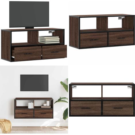 vidaXL Meuble TV chêne marron 80x31x39,5 cm bois d'ingénierie et métal (1/5)