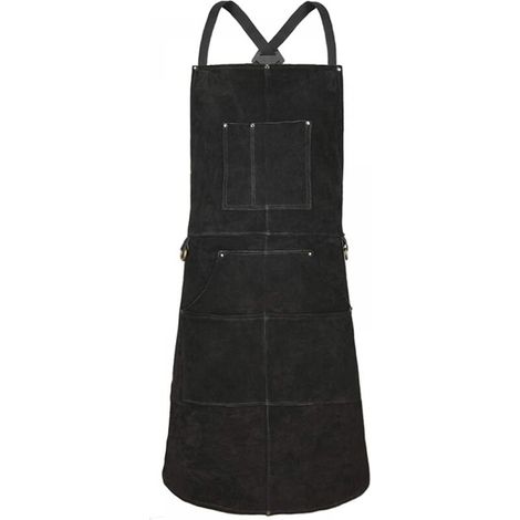 [NIEMALS VERWENDET] (schwarz) Schweißerschürze, Arbeitsschürze aus Rindsleder mit 6 Taschen, 61 x 91 cm, multifunktionale Küchenschürze, verstellbare Träger von M bis XXL für Damen und Herren
