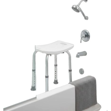 Sedile per doccia, regolabile in altezza, design robusto, verde militare. (1/2)