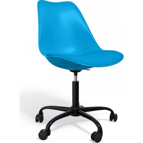Bürostuhl mit Rollen - Drehbarer Schreibtischstuhl - Tulip Schwarz Gestell Turquoise