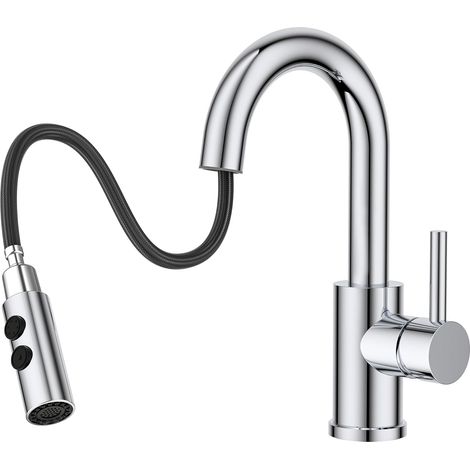Robinet de salle de bain - Douchette haute extensible - En acier inoxydable - Avec mitigeur - Montage facile pour salle de bain / cuisine - Petit camping-car (1/5)