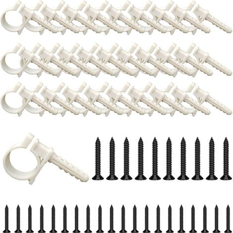 30 Pièces Colliers de Serrage à Vis + Chevilles + Boulons de Suspension, plastique, Clips de Fixation de Tuyau blancs pour Fixation de Tuyau Ø 25 mm, pour Conduite D'eau,Tuyaux Ronds (1/5)