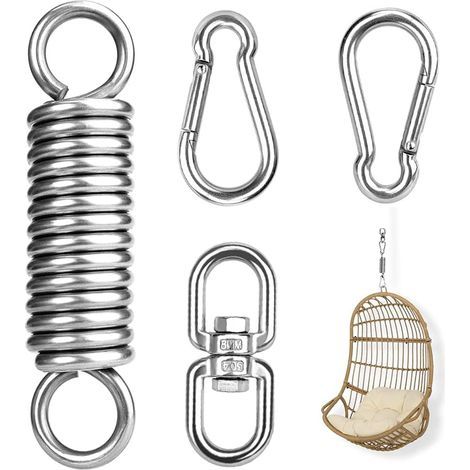 Muelle de suspensión, gancho de techo, kit de suspensión de hamaca de acero con 2 mosquetones y gancho giratorio de 360°, gancho colgante para silla columpio para saco de boxeo/yoga (1/5)