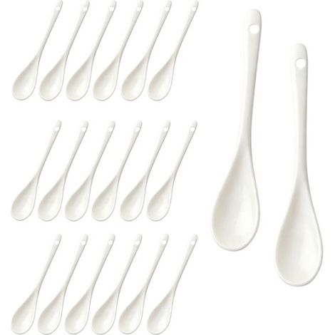 Set di cucchiai da uovo in porcellana, 20 pezzi, cucchiaino bianco (1/5)